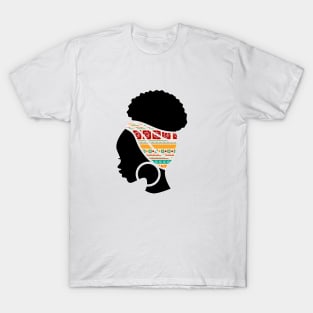 Afro Hair Woman with African Pattern Headwrap T-Shirt